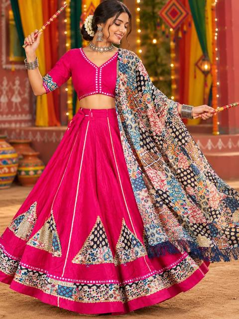 Rani pink ghagra — Navratri ghagra-choli on rent, Sarah Fashion Studio, Loni Kalbhor, Pune