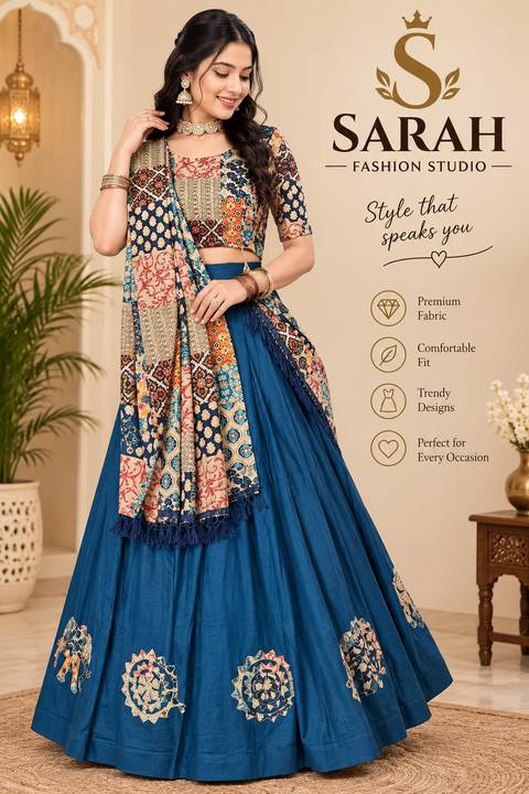 Blue ghagra — Navratri ghagra-choli on rent, Sarah Fashion Studio, Loni Kalbhor, Pune
