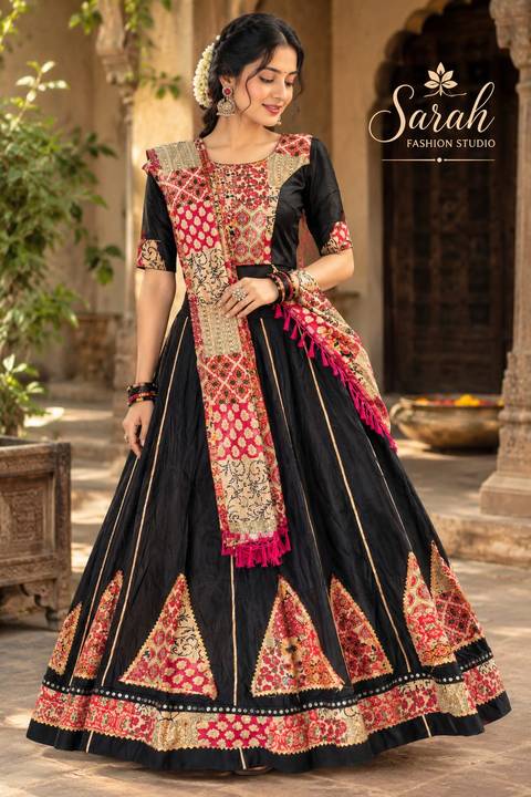 Black ghagra — Navratri ghagra-choli on rent, Sarah Fashion Studio, Loni Kalbhor, Pune
